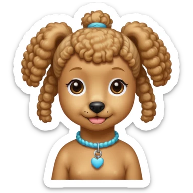 Mini poodle with Asia ponytail hair girl say goodbye sticker