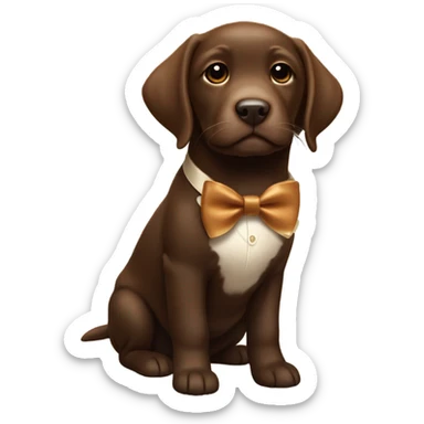 Chocolate labrador cute puppy with small white patch of fur on chest and rich caramel bow tie  sticker