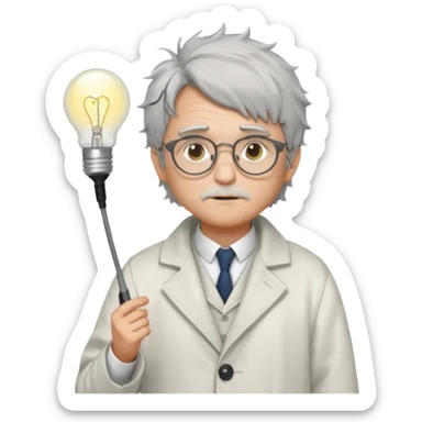 Pixel art, WorldBox style.
Human character with “Genius” trait: grey messy hair, small round glasses, white scholar coat, thoughtful face.
Add small glowing lightbulb or spark above head to show high intelligence.
Full body, front view, no background, 32x32 or 64x64 pixels. sticker