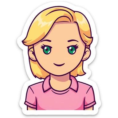 Blonde woman with pink shirt and green eyes  sticker
