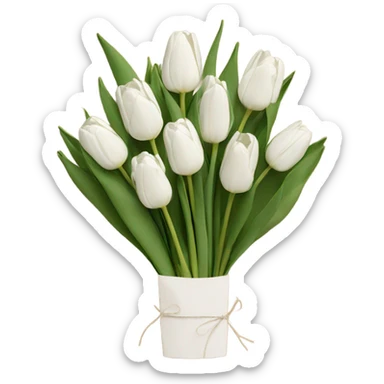 White tulips bouquet in craft paper sticker