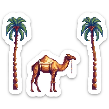 Desert landscape with camel and palm trees, Saudi Arabia sticker