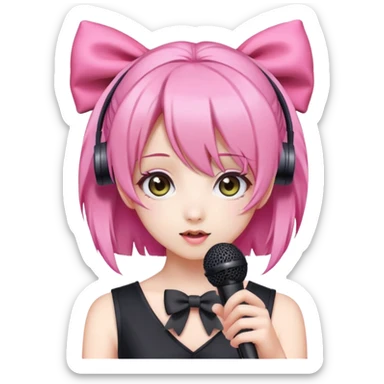 Momo Momone, anime-style virtual singer with pink hair and a bow, holding a microphone sticker
