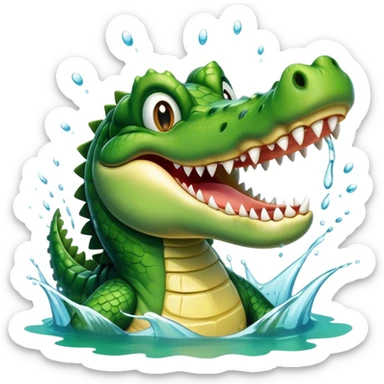 A crocodile with a happy face splashes in the water, showing off its big toothy grin sticker