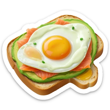 avocado toast with salmon and eggs, under green cream  sticker
