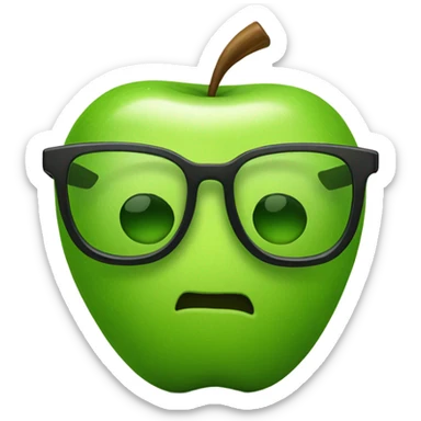 Green apple with glasses sticker
