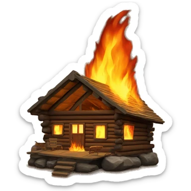 Log cabin on fire sticker