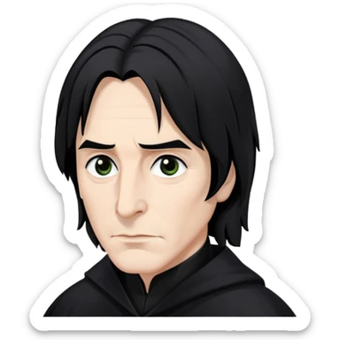 Severus Snape with black hair, hooked nose, dark eyes, wearing black robes sticker