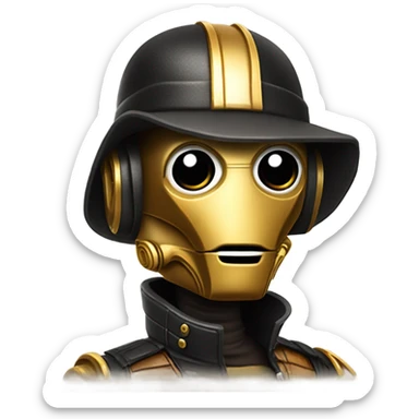rough c3Po wearing Satan’s leather biker outfit with hat walking sticker