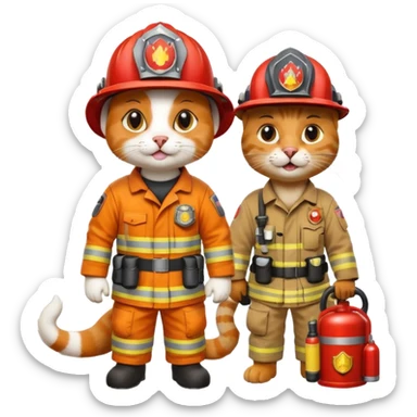 cat on the fire and firefighter dog help sticker