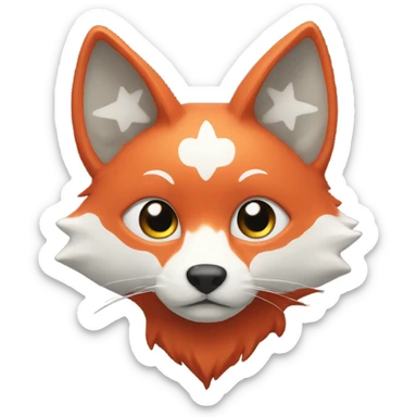 Kitsune head, red and white, star eyed sticker