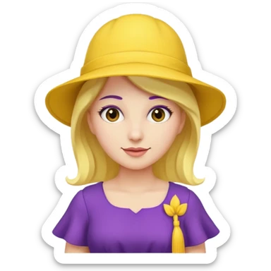 purple dress woman with yellow hat sticker