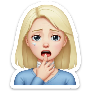 girl with both her hands choking her neck while crying sticker