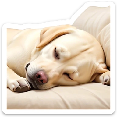 Meme-Worthy Cute Sleeping Cream Labrador Portrait Emoji, Head resting peacefully with a contented smile, showcasing a delightfully sturdy build and a luxuriously soft cream Fur, eyes shut in a serene nap, Simplified yet hilariously adorable features, highly detailed, glowing with a soft, drowsy light, high shine, relaxed and utterly lovable, stylized with an air of playful laziness, bright and heartwarming, soft glowing outline, capturing the essence of a comically sleepy companion, so meme-worthy it feels like it could instantly become the next viral sensation of adorable slumber! sticker