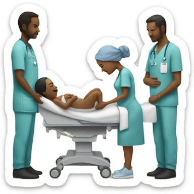 a woman gives birth and doctors stand nearby sticker