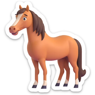 horse standing, isometric view, emoji style, surprised face sticker