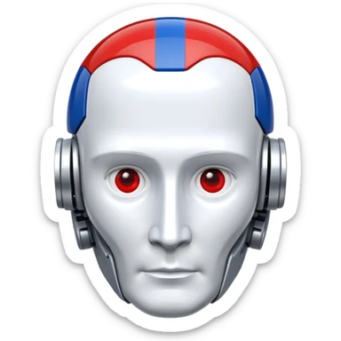 Robot head resembling Vladimir Putin with Russian flag elements sticker