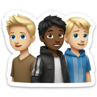 Black hair Pale skin boy, blond hair pale skin boy and a one golden Husky with blue eyes sticker