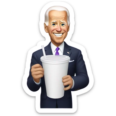 joe biden holding a purple drink in a white foam cup sticker