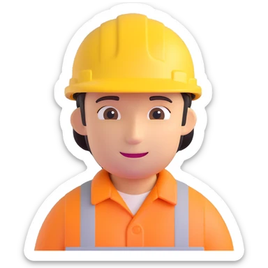 3D cartoon face of a construction AI agent, friendly expression, wearing a yellow hard hat, digital features, vibrant colors sticker