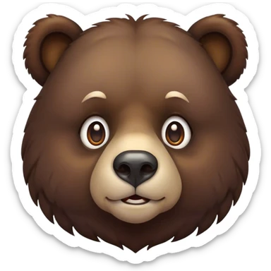 Cinematic Noble Bear Portrait Emoji, Poised and regal, with a large, imposing build and a thick, well-groomed rich dark brown fur, deep-set soulful eyes, Simplified yet sharp and sophisticated features, highly detailed, glowing with a soft, dignified glow, high shine, intelligent and formidable, stylized with an air of wild majesty, focused and attentive, soft glowing outline, capturing the essence of a watchful and commanding guardian, so majestic it feels as though it could lumber out of the screen with effortless authority! sticker