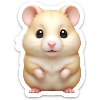 Cinematic Cute Cream Hamster Portrait Emoji, Head tilted playfully and inquisitively, featuring a silky, pristine cream coat with a gentle sheen, round, sparkling dark eyes filled with curiosity, Simplified yet irresistibly adorable features, highly detailed, glowing with a warm, friendly glow, high shine, affectionate and lively, stylized with a touch of whimsy, bright and endearing, soft glowing outline, capturing the essence of a mischievous yet loving hamster, so playful it feels like it could dash out of the screen and into your arms! sticker