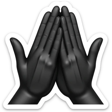 Minimal emoji, abstract praying hands simplified into solid black metal forms, subtle sacred reference, fashion avant-garde minimalism, no details, no glow, no neon, flat emoji style, centered, transparent background sticker