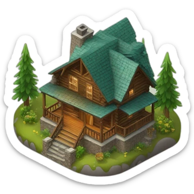 3d-isometric-Mountain-Cabin-mansion sticker