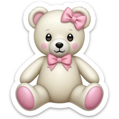 white Teddy bear with khaki pink bow sticker