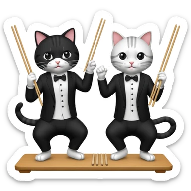 two cool cats playing air guitar on chopsticks sticker
