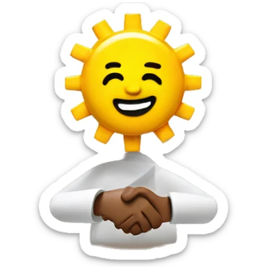 A lego guy shaking hands with the sun sticker
