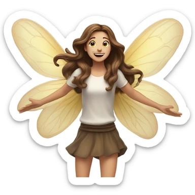 Fairy, long brown hair, excited, jumping, wings  sticker
