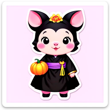 A black piglet wearing genderless hanbok with "luck” written on it and holding a pumpkin. sticker