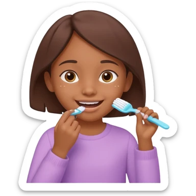 little brown girl brushing her teeth, pastel portrait, bright nourishing morning atmosphere, soft focus, isometric 3d plush sticker