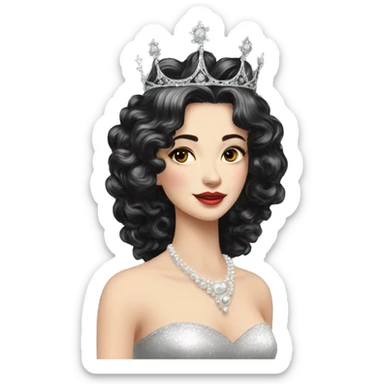 Regal pretty lady crown vintage with long black and silver hair wavy black hair pearl crown sticker