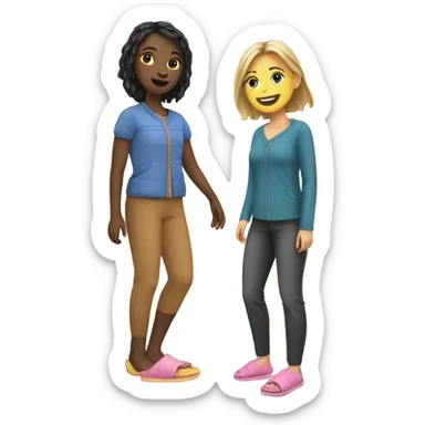 Two girls in a cabin wearing slippers ￼ sticker