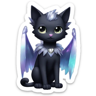 Shiny Shy Cool Punk Black beautiful fantasy Kawaii Ethereal Sona Fakemon-cat-animal with edgy bat-wings-ears Full Body sticker