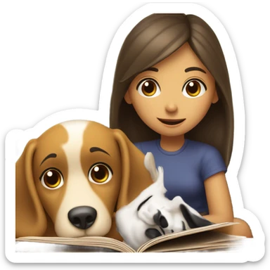 Girl reading but dog blocking her book with his face  sticker