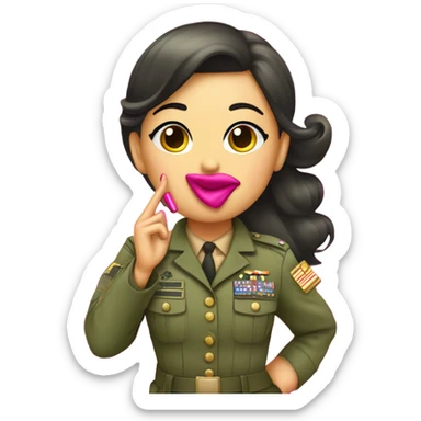 girl in army uniform with lipstick with girly pink bow and glitter saluting emoji sticker