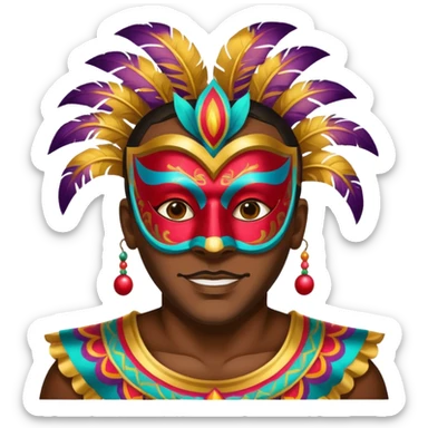 A black man with a painted carnival mask, vibrant colors and confident expression. sticker