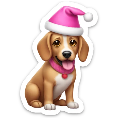 pink christmas hat dog sticker