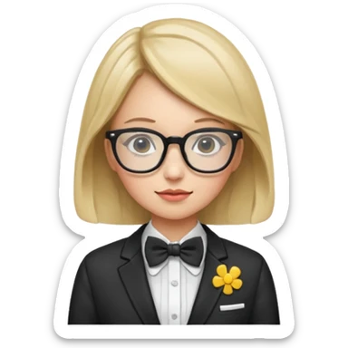 girl with bowtie, jacket and glasses sticker