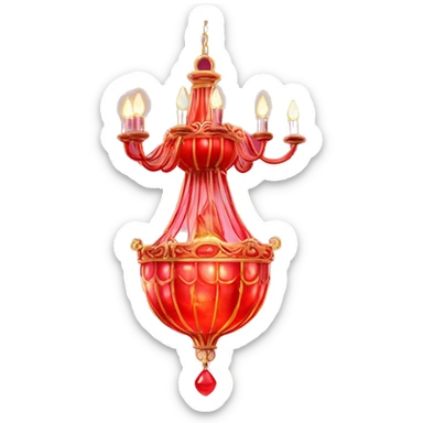 glowing red chandelier with a bottom of perfume on top sticker