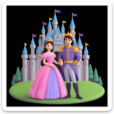 prince and princess Disney dress close up photo in castle background sticker