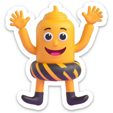 polished friendly cyclone emoji with soft smiling cartoon eyes, black arms and legs, clean minimal emoji style for professional branding sticker