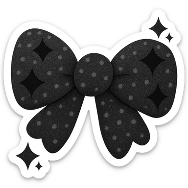 Make the glittery bow black, keep it sparkling and decorative with no background. The style should be elegant and festive with shimmering texture and vibrant glitter details. sticker
