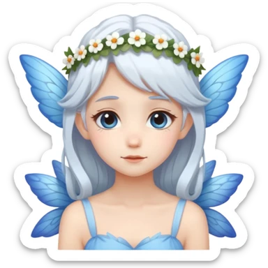 A shy white hair fairy with soft blue wings with flower smallcrown sticker