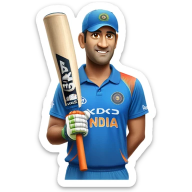 Ms dhoni with cricket bat sticker