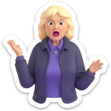 mean Karen, old yelling lady with blonde hair and a jacket sticker