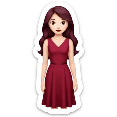 young glamorous woman 
Long waist-long hair
middle part
slightly wavy
dark burgundy hair 
 sticker